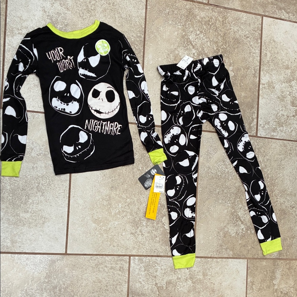 Kids Nightmare Before Christmas 30th Anniversary Skull Pajamas - Black and Green